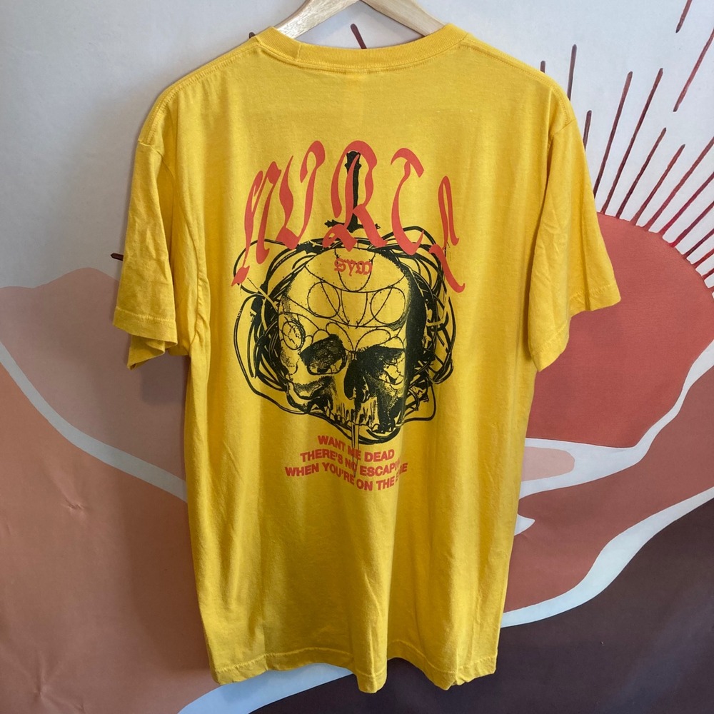 Graphic T Shirt Mens Yellow Skull Print Short Sleeve Tee Size‎ L tultex - Picture 2 of 6